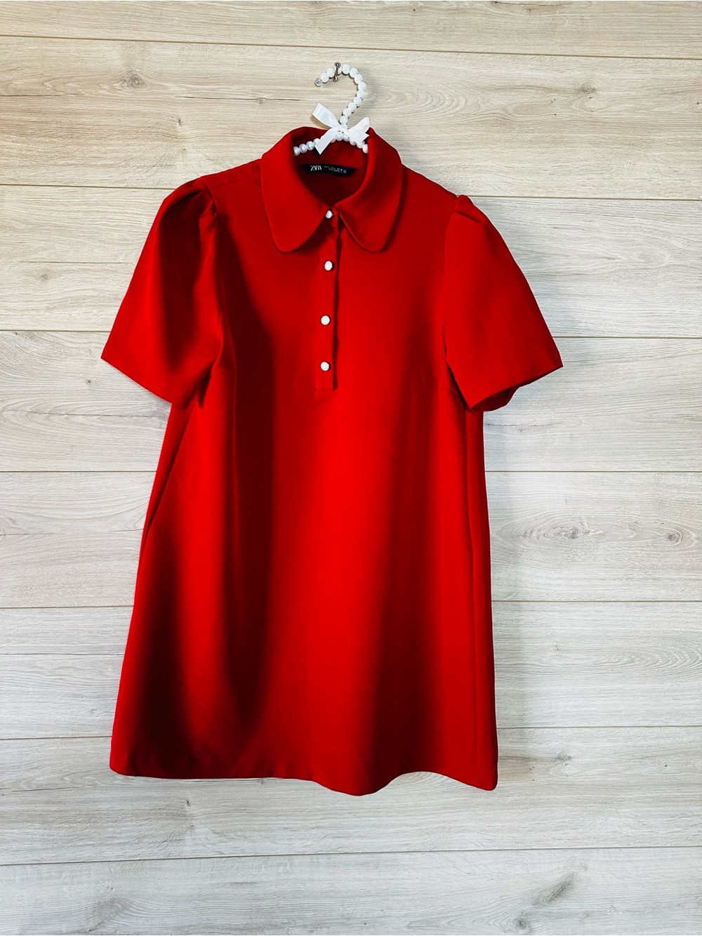 Zara Red Short Sleeve Polo Mini Dress - Picture 4 of 11
